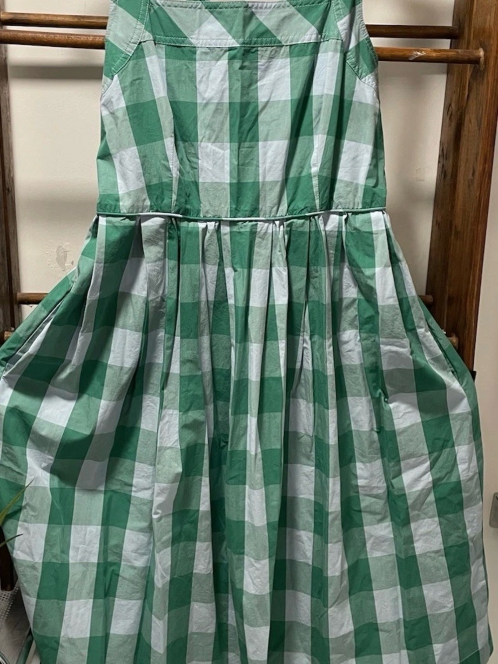 J. Crew Green and White Gingham Square-Neck Midi Dress - Picture 2 of 8
